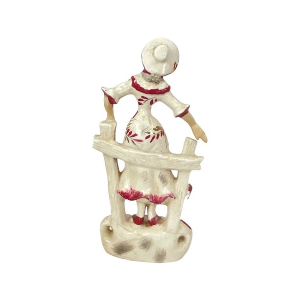 Vintage Hand-Painted Ceramic Figurine Of Woman In Red Bonnet & Dress - Picture 2 of 8
